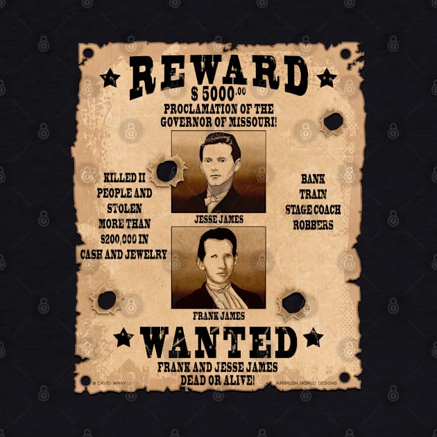 Frank & Jesse James Wild West Wanted Poster by Airbrush World